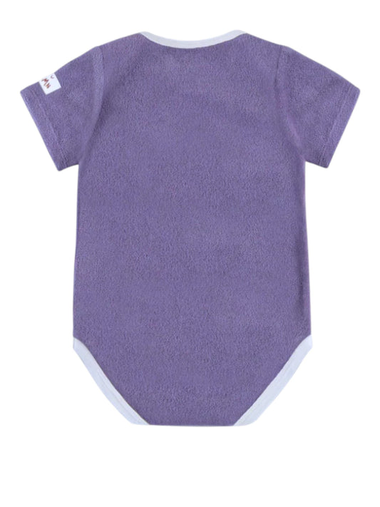 Souris Mini-Bodysuit aus violettem Frottee mit kurzen Ärmeln (6–9 M)