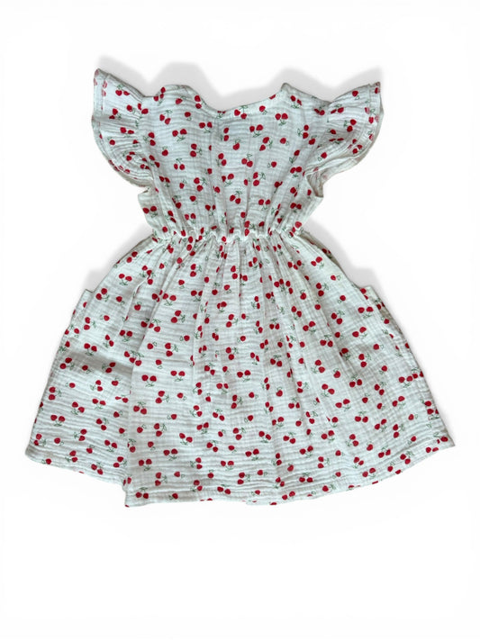 SweetMaria White Cherry Double Gauze Dress (80 / 12M)