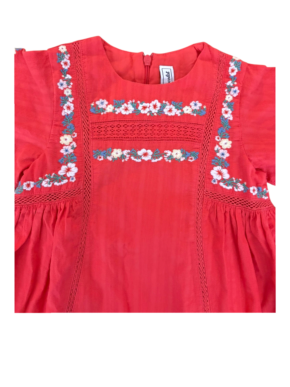 Tartine et Chocolat Girl Red Floral Embroidered Cotton Dress, 2Y