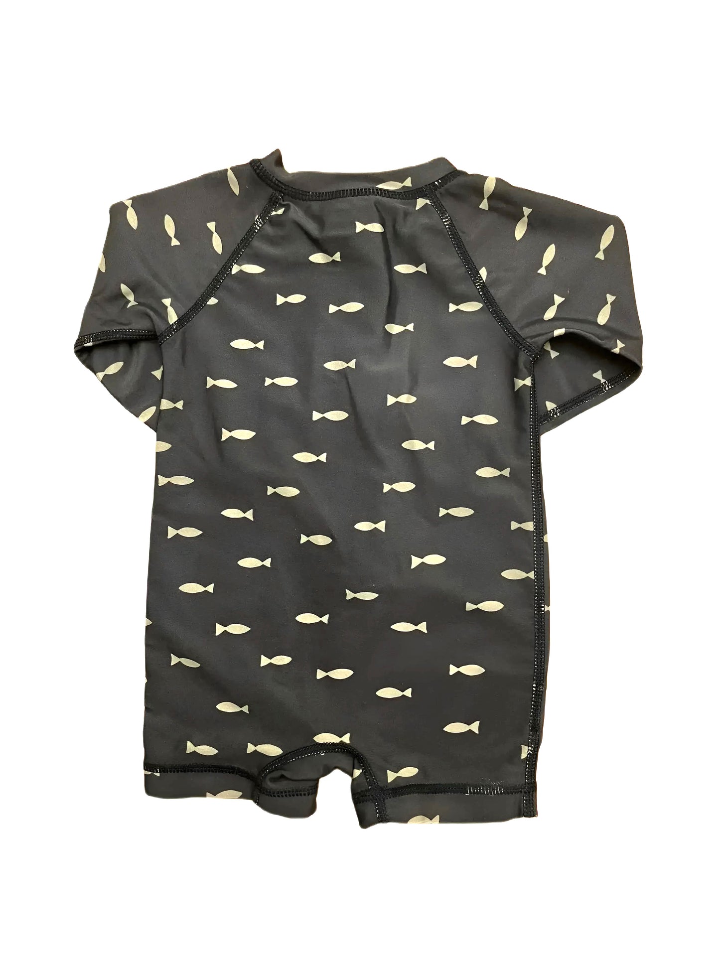 Tea Grey/Navy Fish Rash Guard Baby Swimsuit (3-6M)
