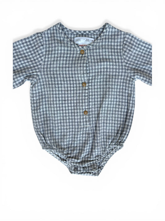 Zara Green Gingham Collared Romper (1-3M)