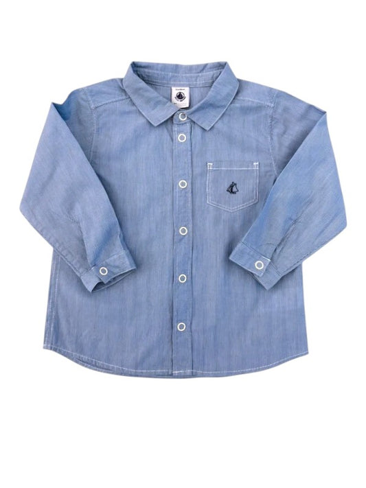 Petit Bateau Boys Blue Pinstripe Cotton Shirt, 2Y / 86