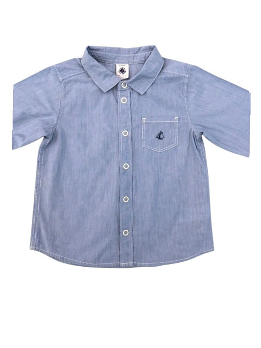 Petit Bateau Boys Blue Pinstripe Cotton Shirt, 2Y / 86