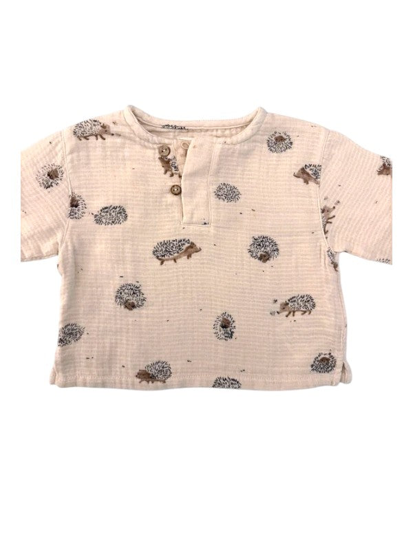 Play Up Unisex Beige Hedgehog Muslin Shirt, 6M
