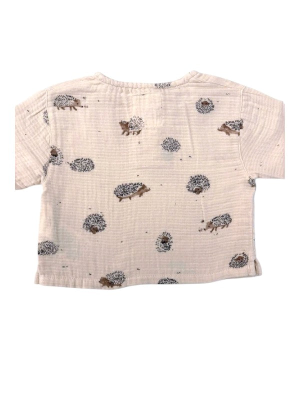 Play Up Unisex Beige Hedgehog Muslin Shirt, 6M