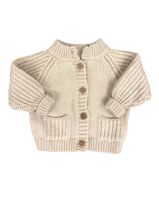1+ in the Family Unisex Beige Chunky Knit Cardigan, 6M - second hand baby clothing