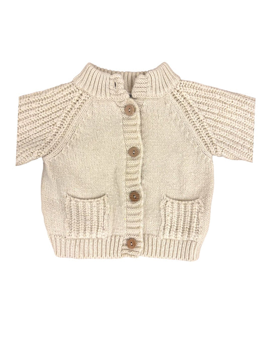 1+ in the Family Unisex Beige Chunky Knit Cardigan, 6M - second hand baby clothing