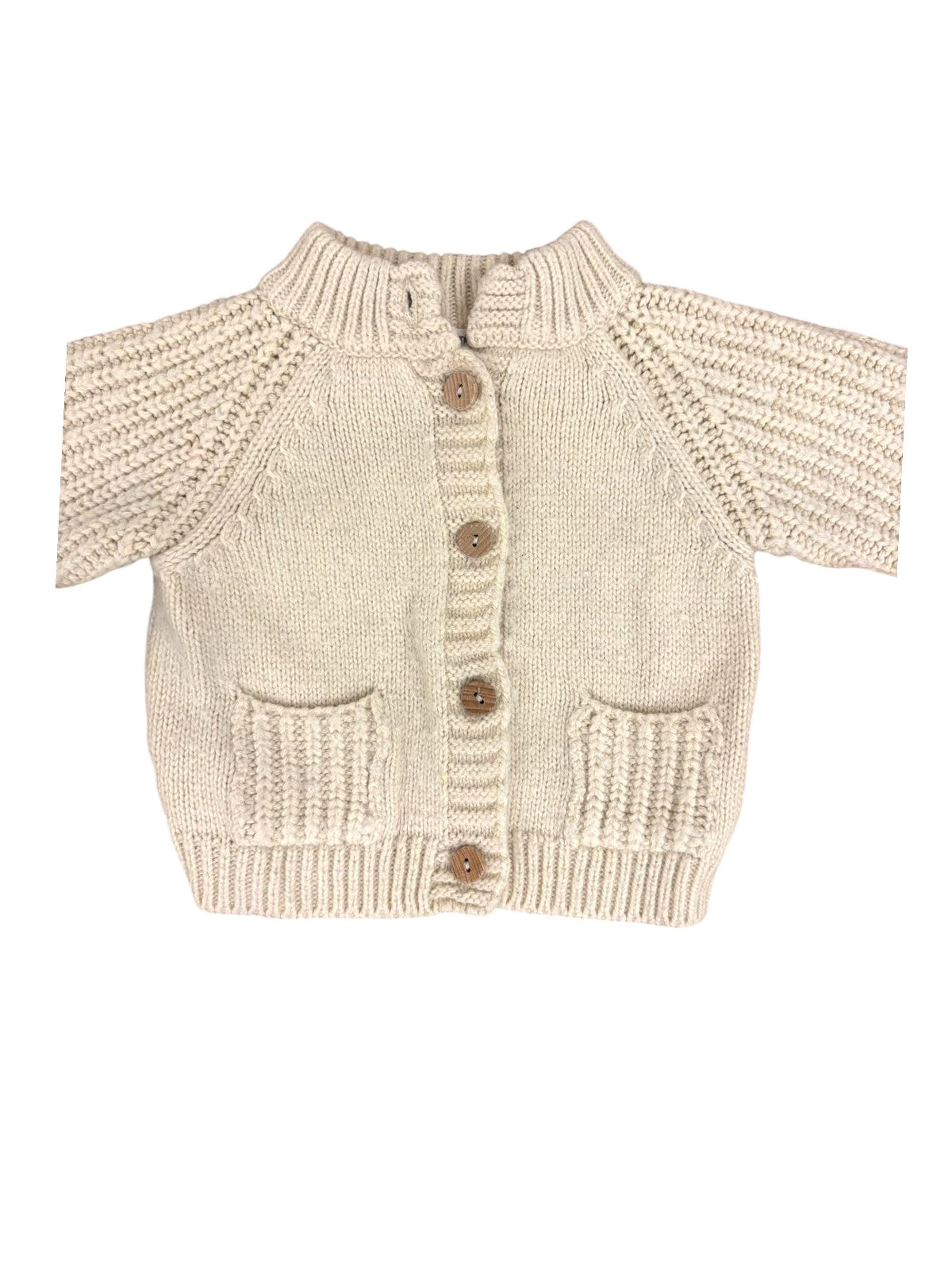 1+ in the Family Unisex Beige Chunky Knit Cardigan, 6M - second hand baby clothing