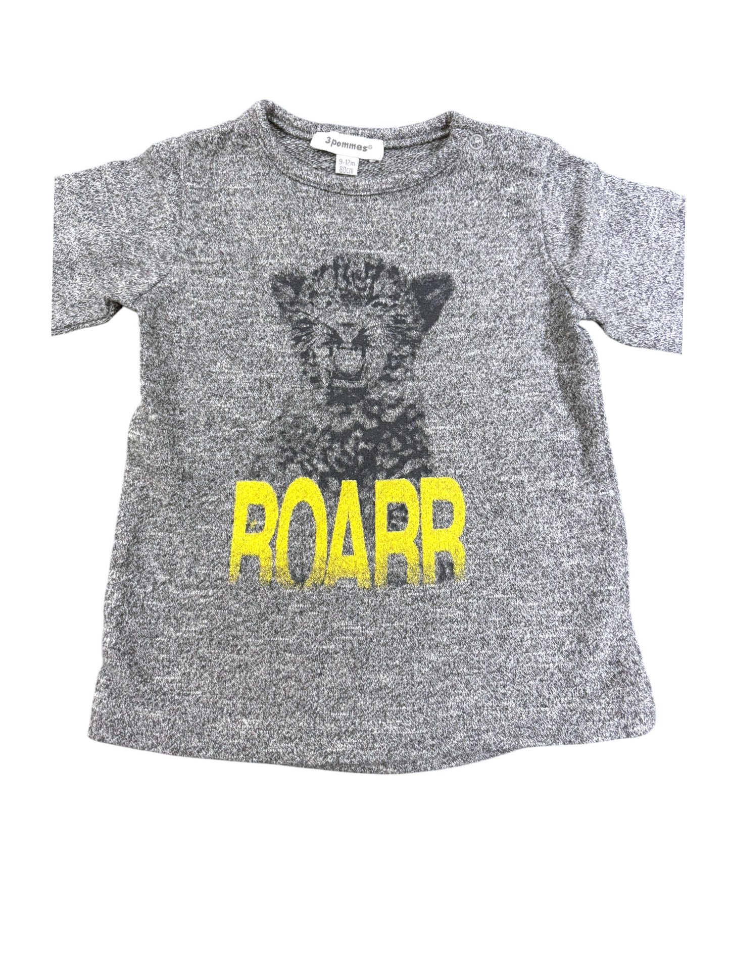 3 Pommes Boy Grey Leopard Roarr Cotton Long Sleeve Top, 9-12M / 80 - second hand baby clothing