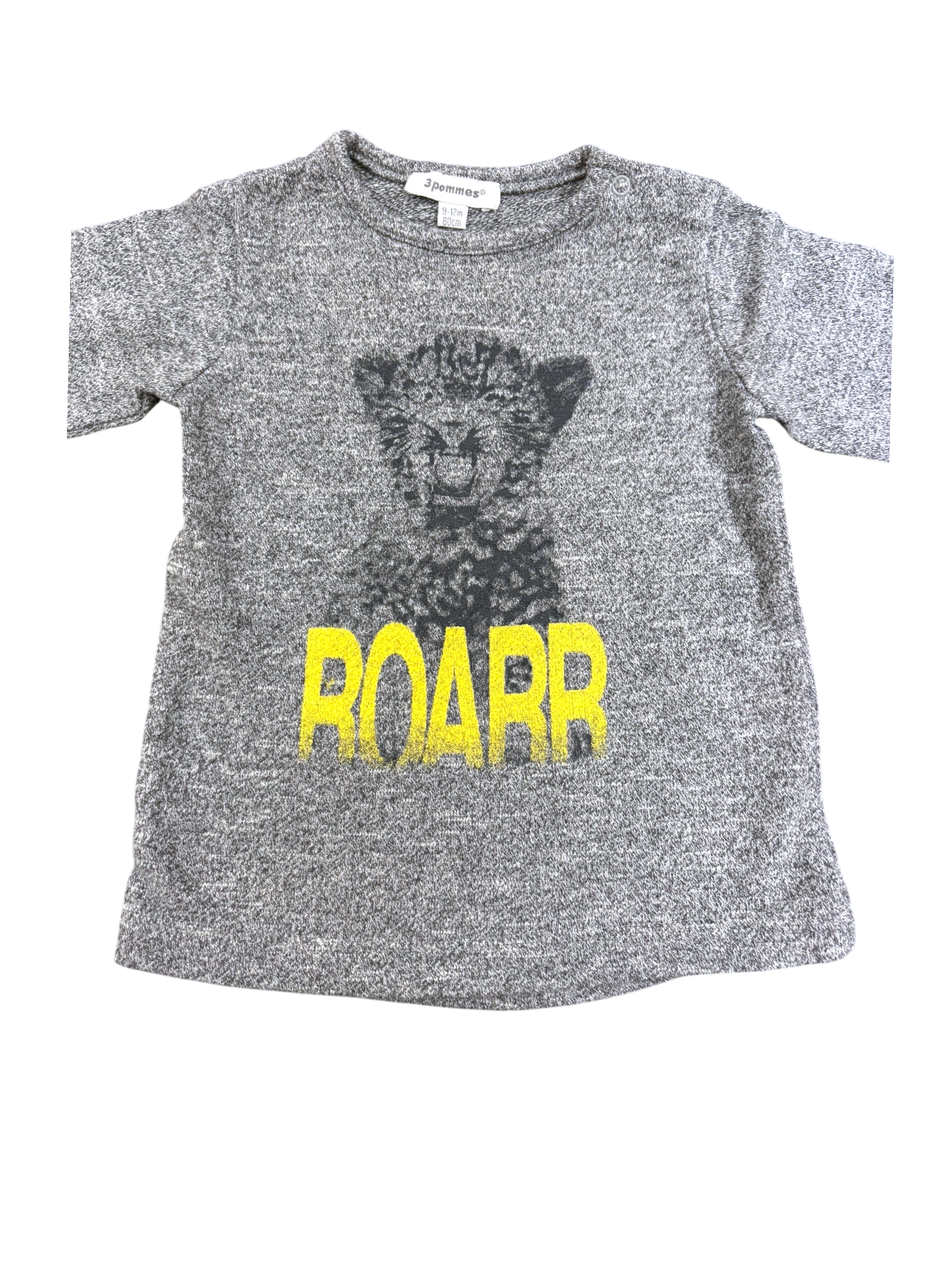 3 Pommes Boy Grey Leopard Roarr Cotton Long Sleeve Top, 9-12M / 80 - second hand baby clothing
