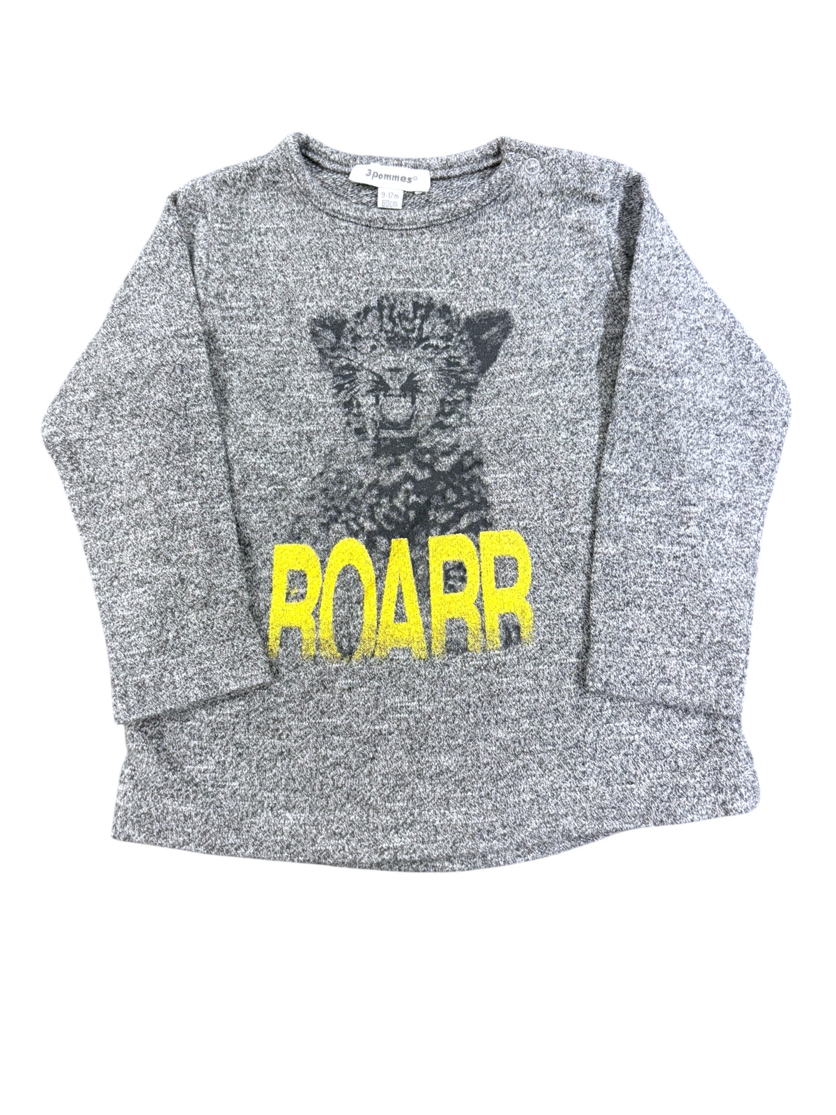 3 Pommes Boy Grey Leopard Roarr Cotton Long Sleeve Top, 9-12M / 80 - second hand baby clothing