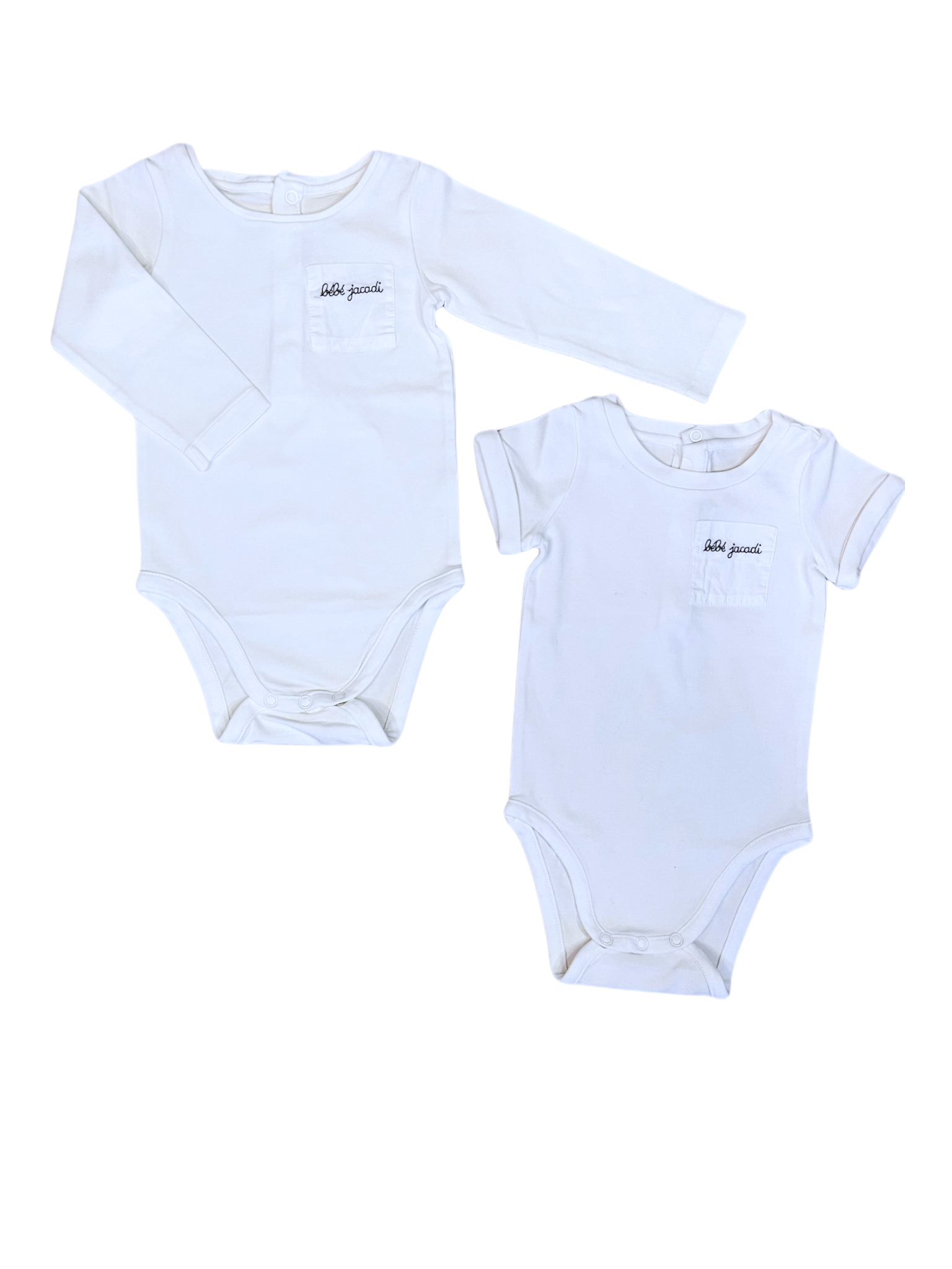 Jacadi Bundle: 2 White Playsuits with "bébé jacadi" Embroidery size 6M - second hand baby clothing