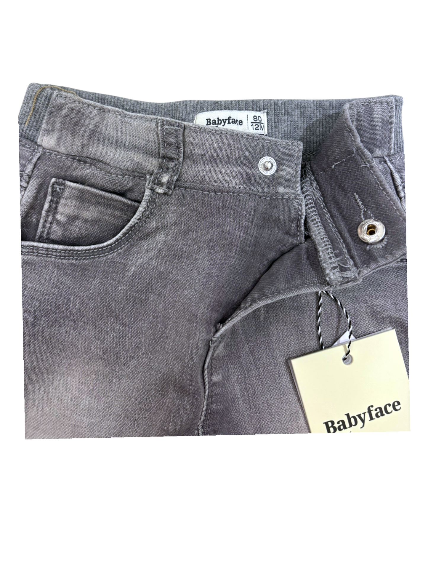 Babyface Unisex Grey Washed Denim Jeans, 9-12M