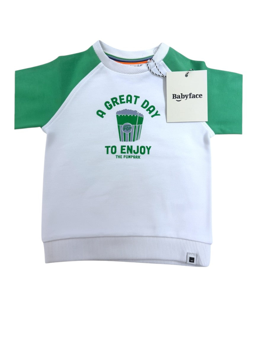 Babyface Unisex White Green Funpark Cotton Sweatshirt, 3M / 62, 12M / 80
