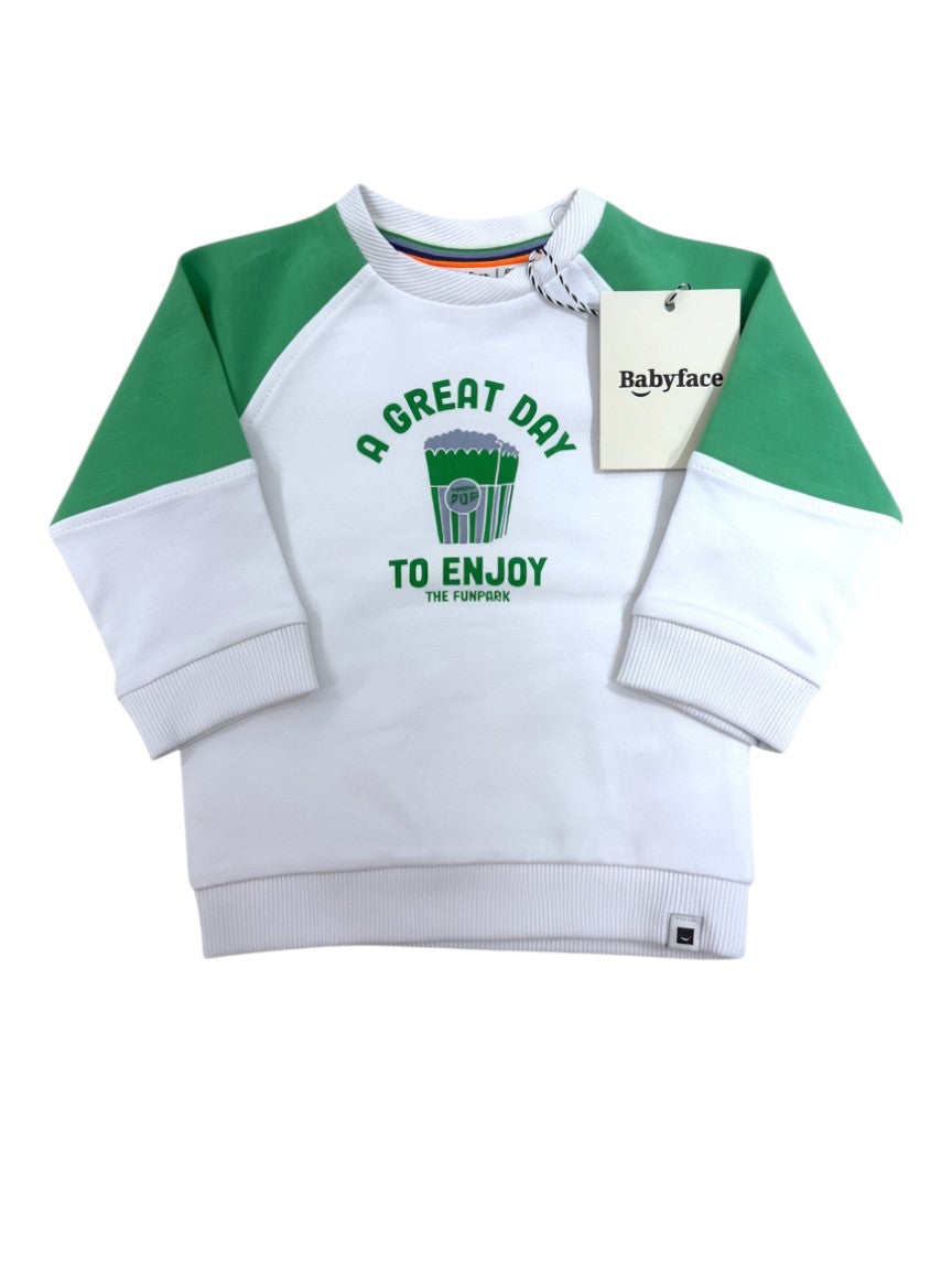 Babyface Unisex White Green Funpark Cotton Sweatshirt, 3M / 62, 12M / 80