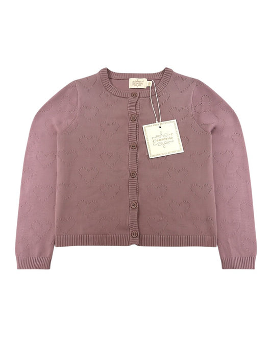 Creamie Girl Mauve Pointelle Heart Knitted Cardigan, 4-5Y