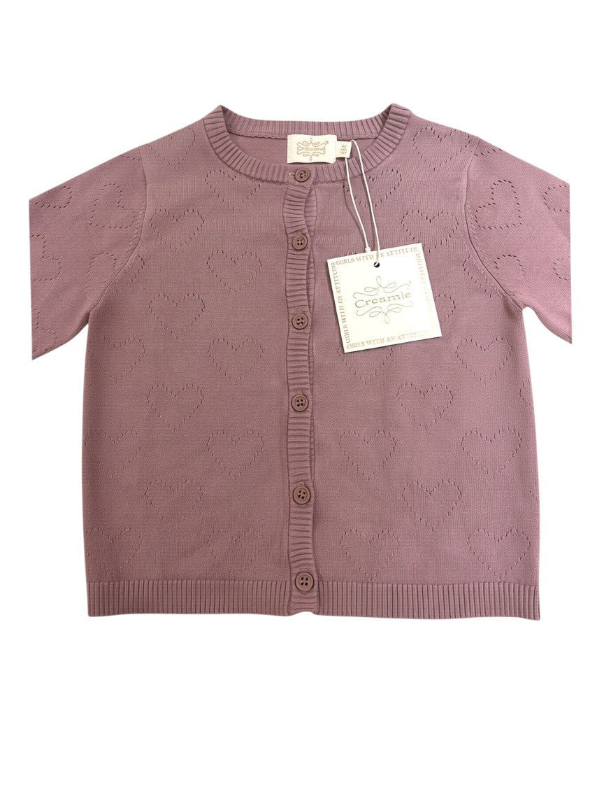Creamie Girl Mauve Pointelle Heart Knitted Cardigan, 4-5Y