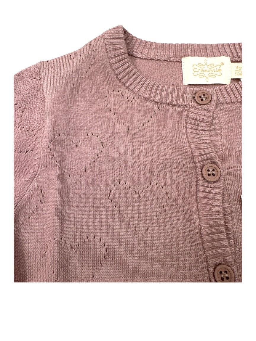 Creamie Girl Mauve Pointelle Heart Knitted Cardigan, 4-5Y