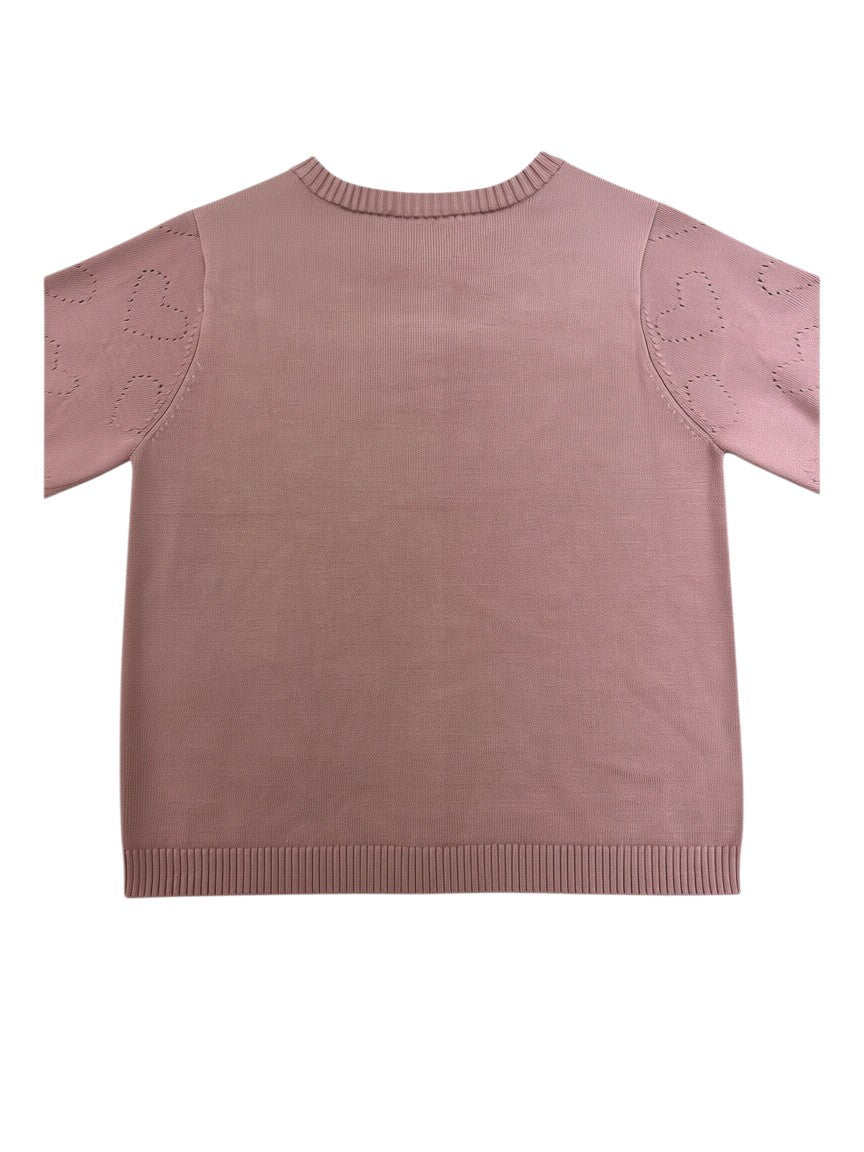 Creamie Girl Mauve Pointelle Heart Knitted Cardigan, 4-5Y