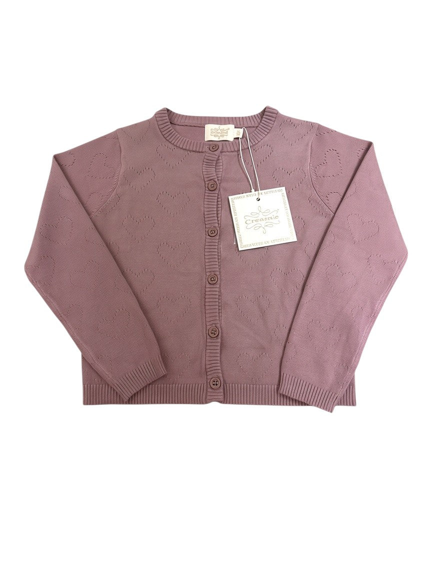 Creamie Girl Mauve Pointelle Heart Knitted Cardigan, 4-5Y