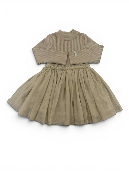 Donsje Taupe Knit & Tulle Dress (12-18M)