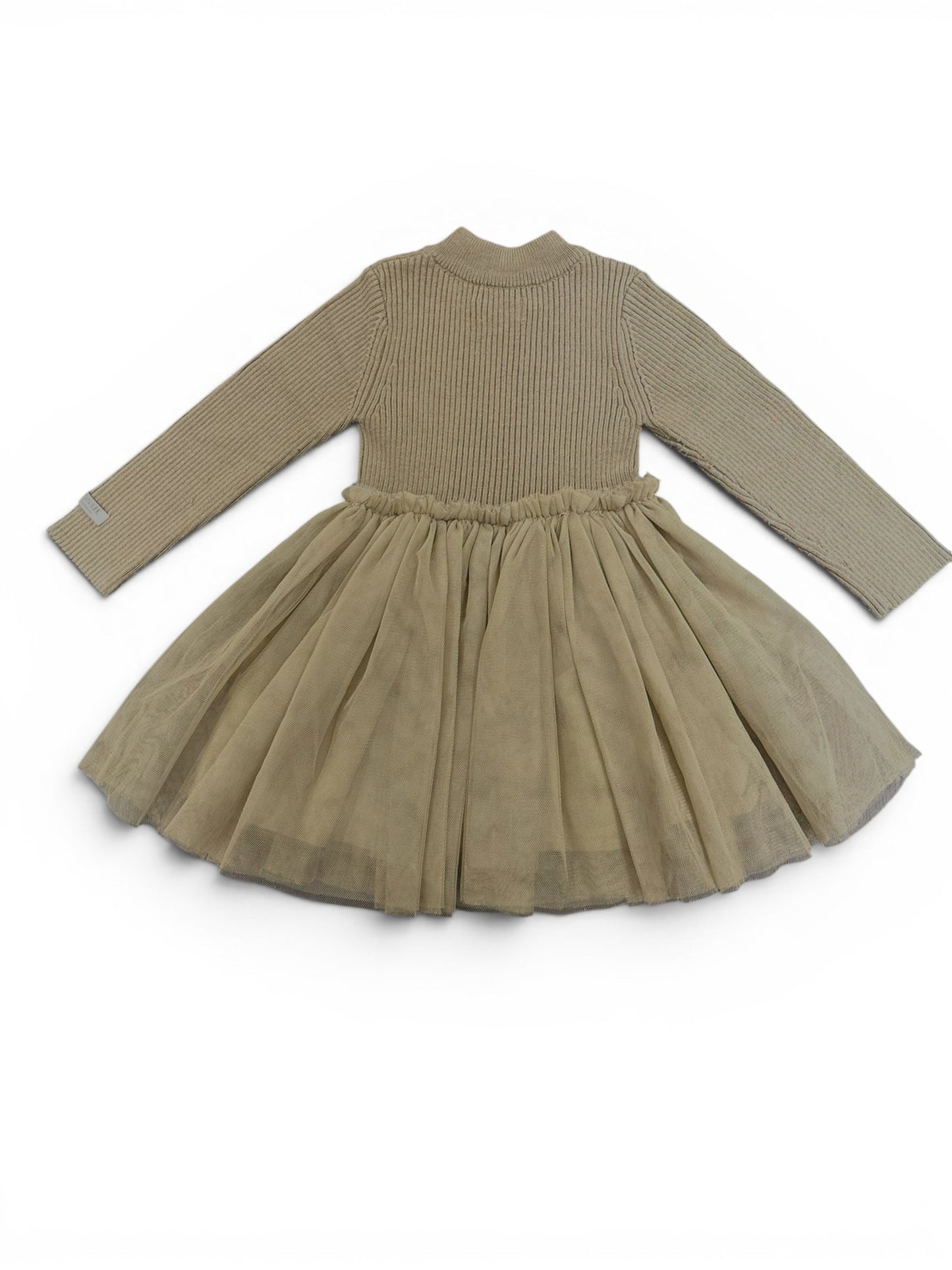 Donsje Taupe Knit & Tulle Dress (12-18M)