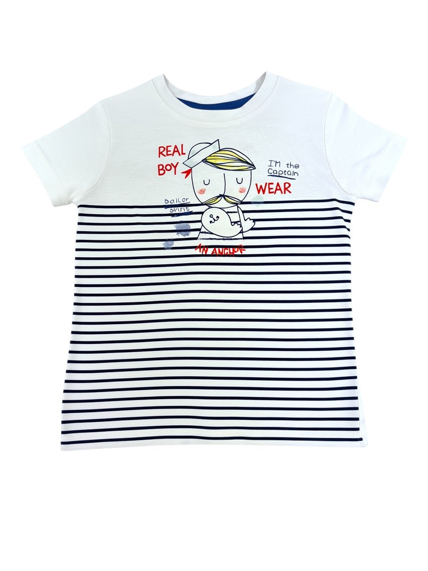Fagottino Boy White Navy Striped Sailor Cotton T-Shirt, 18-24M / 86 - second hand baby clothing