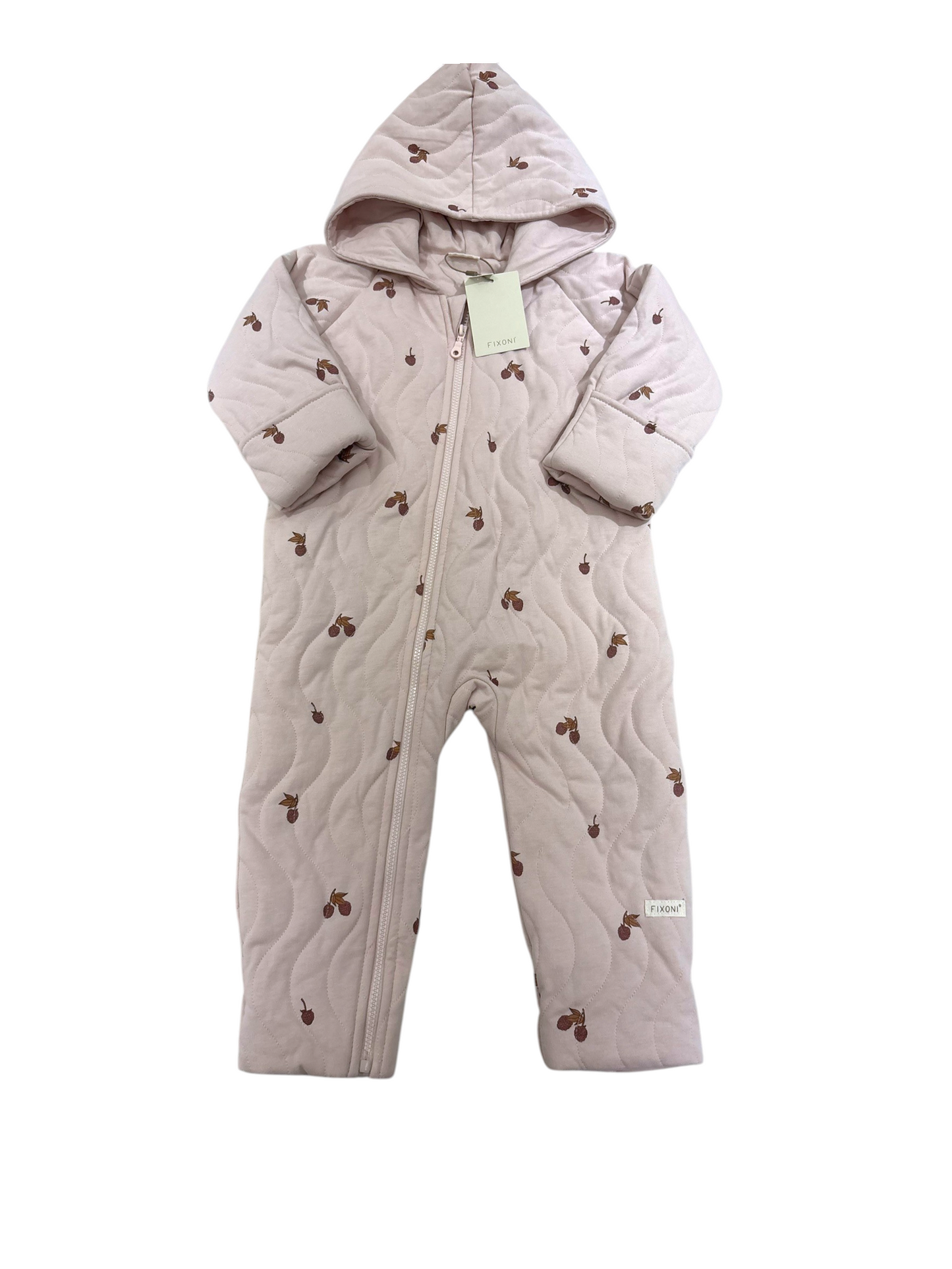 Fixoni Girl Pink Acorn Quilted Hooded Coverall, 12M / 80