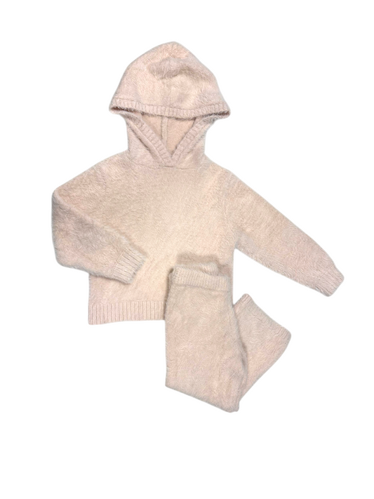 H&M Girl Light Pink Fluffy Knit Hooded Sweater & Pants Set, 2-4Y / 98-104 - second hand baby clothing