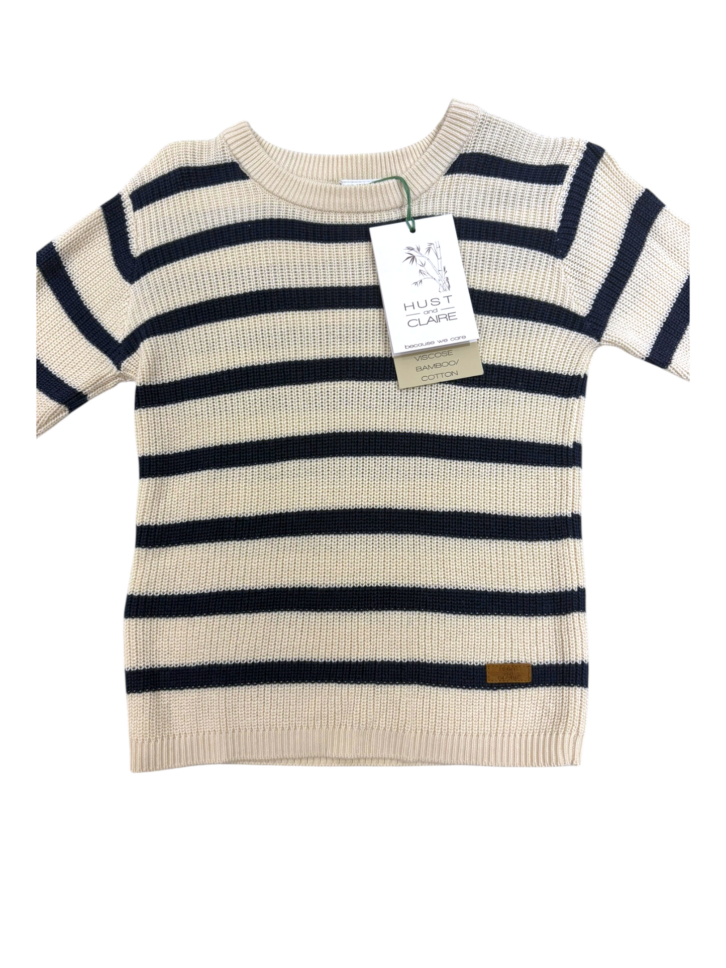 Hust and Claire Unisex Beige Black Striped Knitted Sweater, 18M / 86