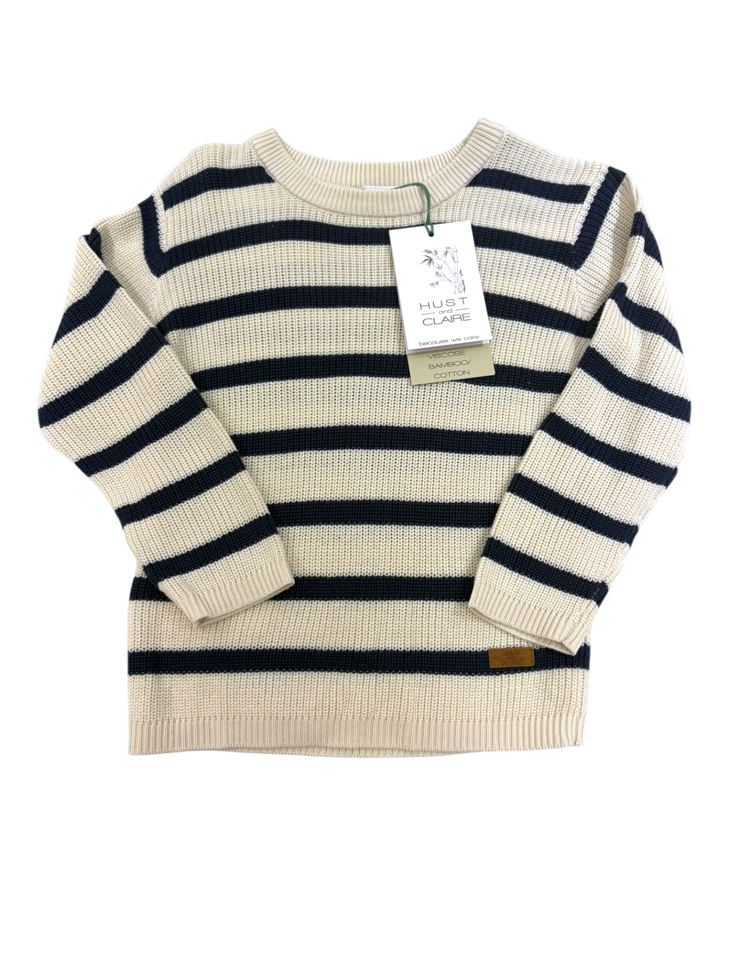 Hust and Claire Unisex Beige Black Striped Knitted Sweater, 18M / 86