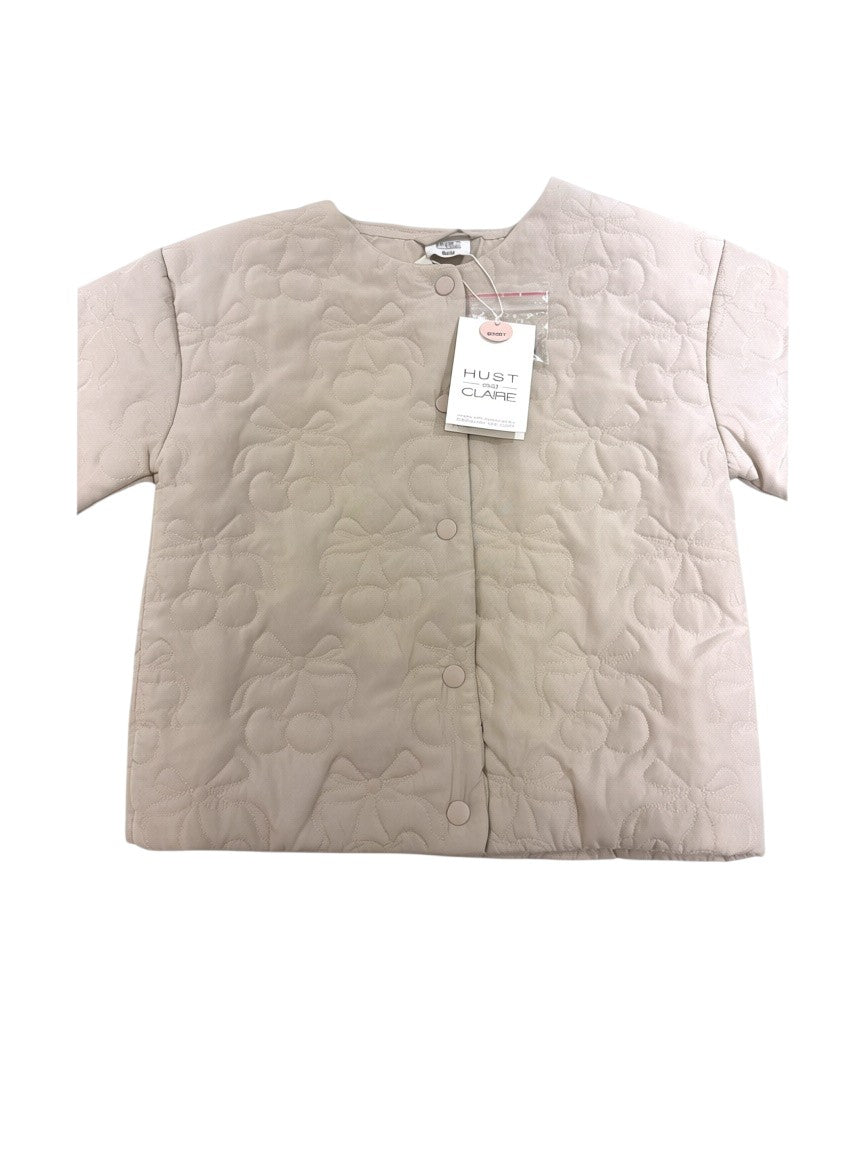 Hust and Claire Girl Beige Bow Quilted Jacket, 4Y / 104, 6Y / 116