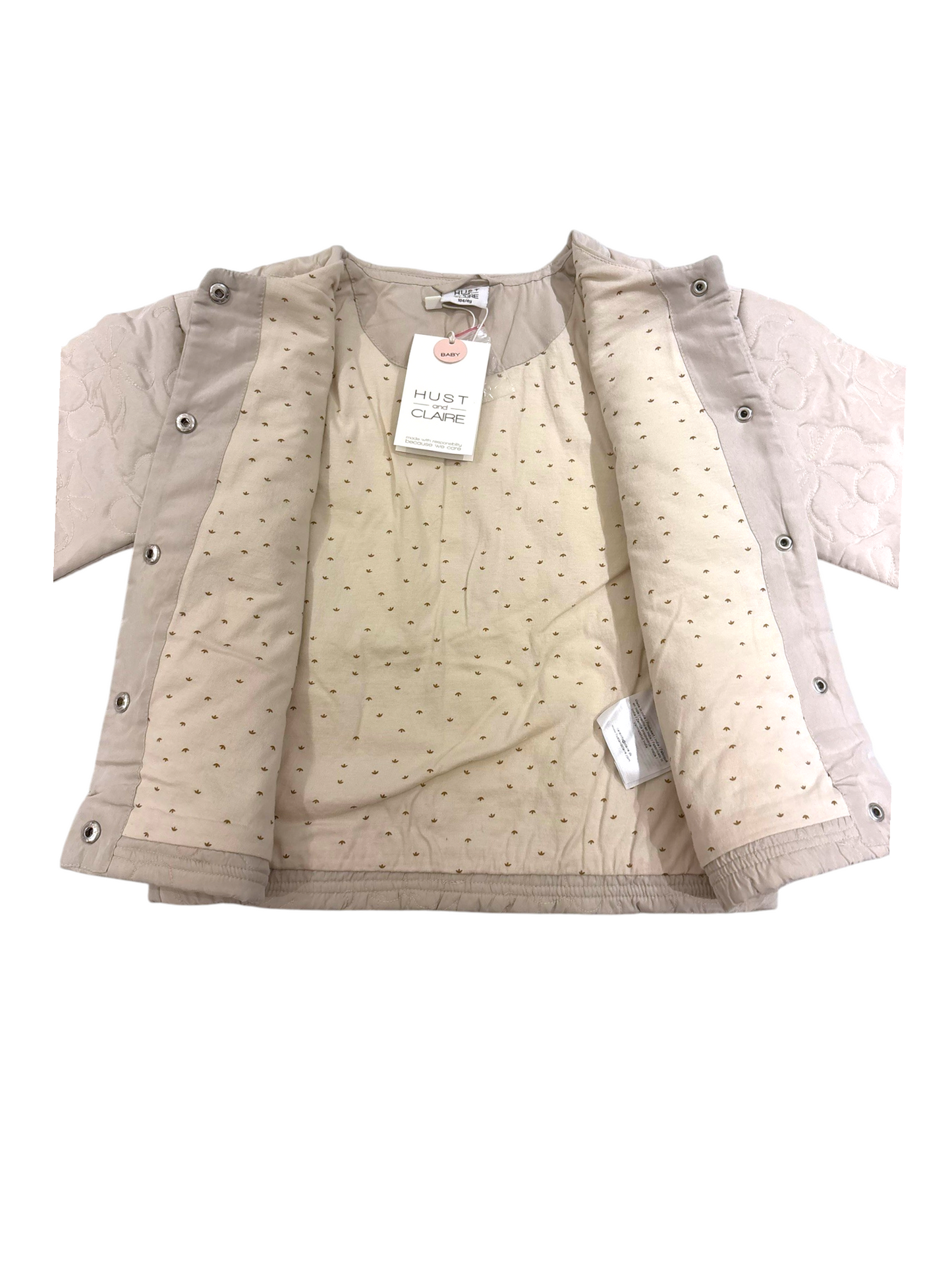 Hust and Claire Girl Beige Bow Quilted Jacket, 4Y / 104, 6Y / 116