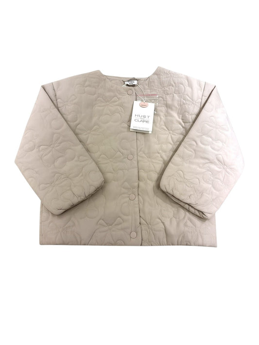 Hust and Claire Girl Beige Bow Quilted Jacket, 4Y / 104, 6Y / 116