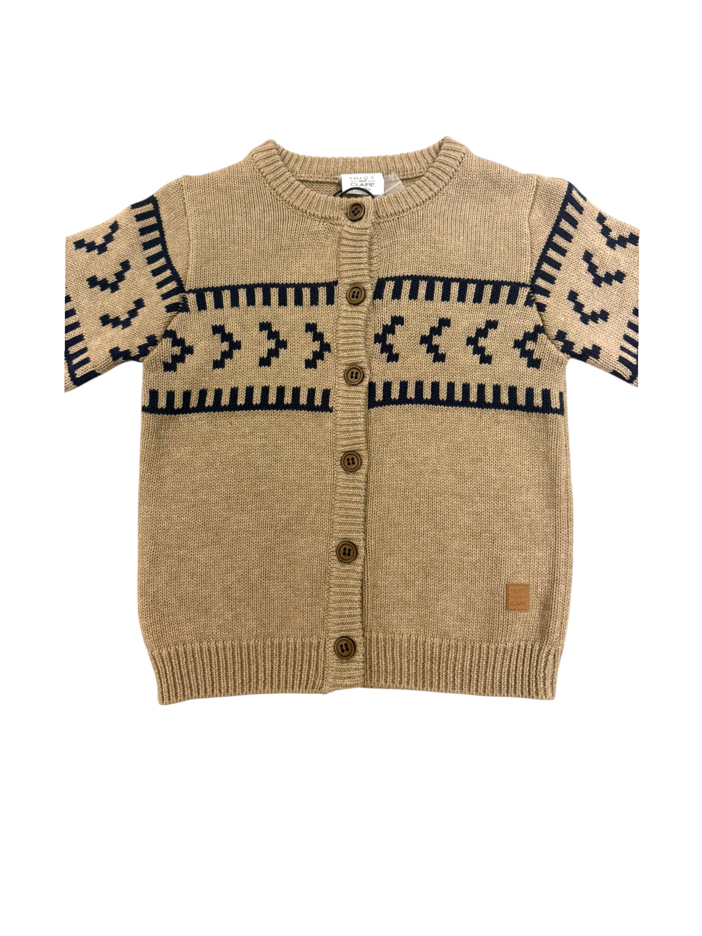 Hust and Claire Unisex Khaki Geometric Knitted Cardigan, 12M / 80