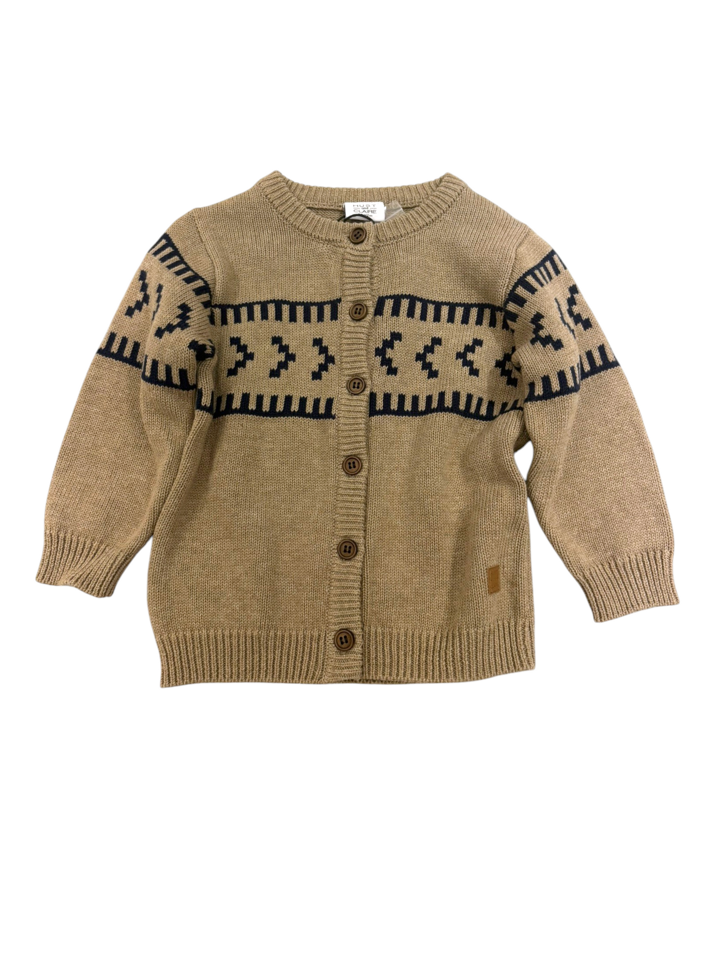 Hust and Claire Unisex Khaki Geometric Knitted Cardigan, 12M / 80