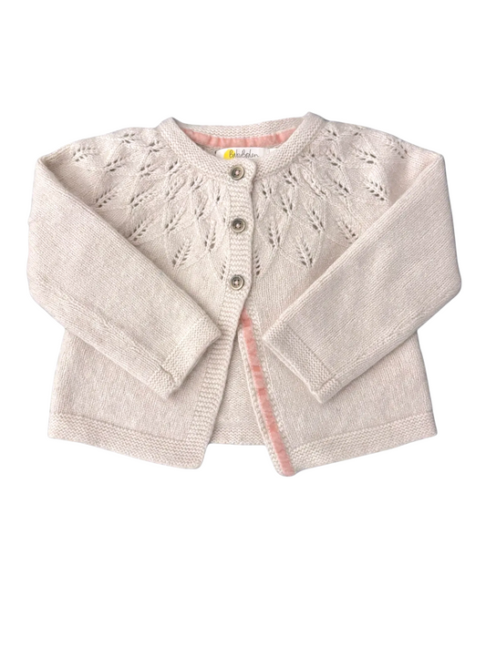 Baby Boden Girls Beige & Pink Knit Cardigan, 12-18M - second hand baby clothing