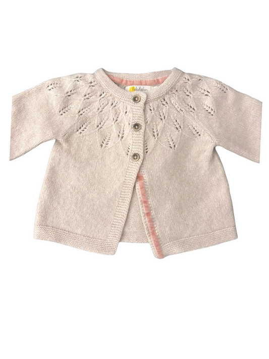 Baby Boden Girls Beige & Pink Knit Cardigan, 12-18M - second hand baby clothing