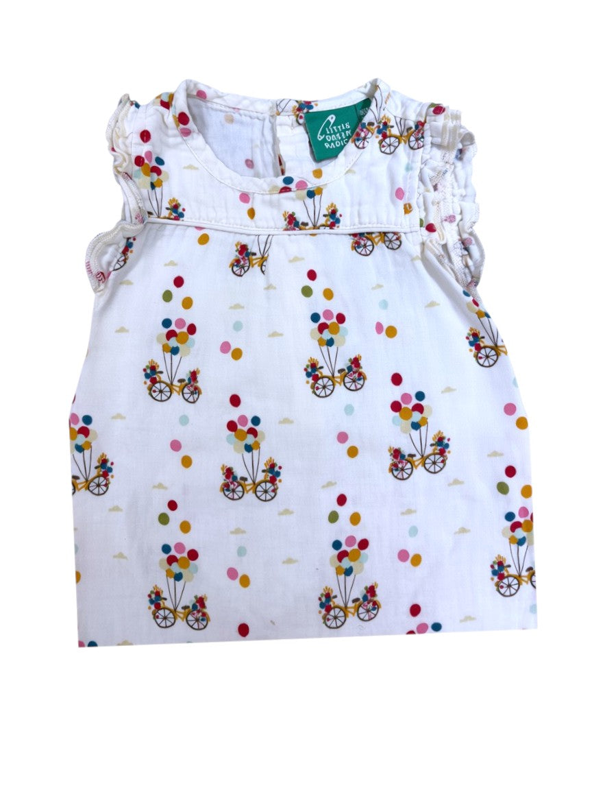 Little Green Radicals White Balloon Bicycle Romper size 18-24M - second hand baby clothing