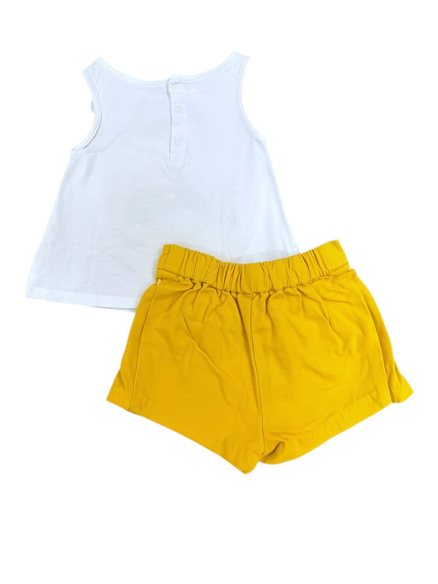 Obaïbi White & Mustard Giraffe Set size 12M - second hand baby clothing