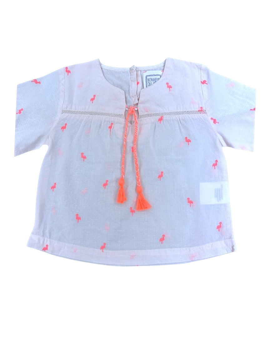 Bonheur du Jour Pink Flamingo Blouse size 12M - second hand baby clothing
