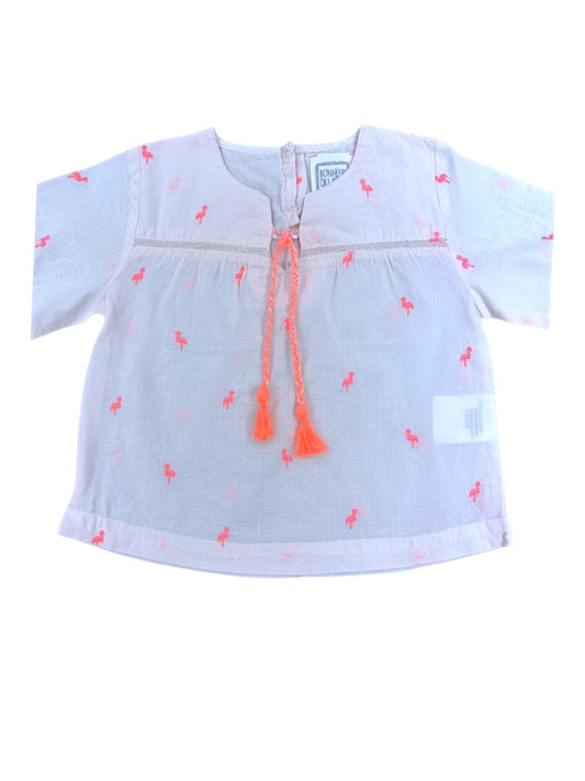 Bonheur du Jour Pink Flamingo Blouse size 12M - second hand baby clothing