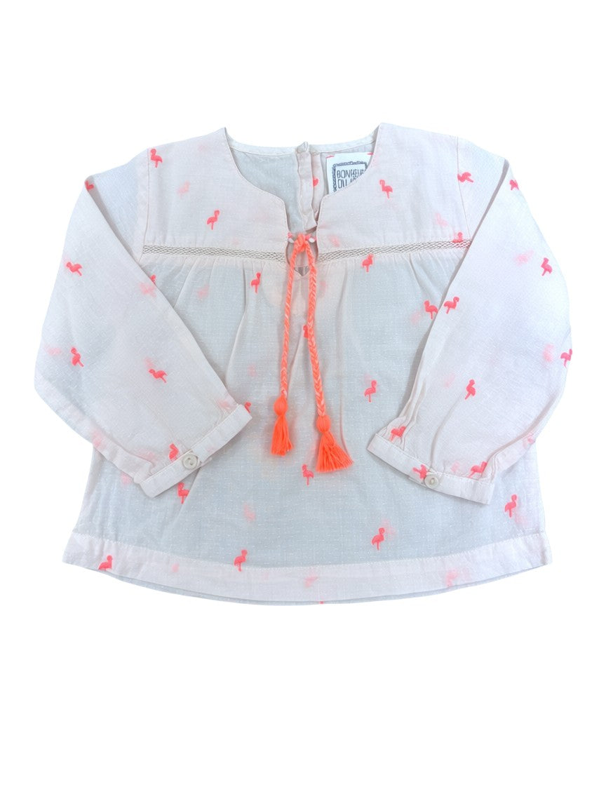 Bonheur du Jour Pink Flamingo Blouse size 12M - second hand baby clothing