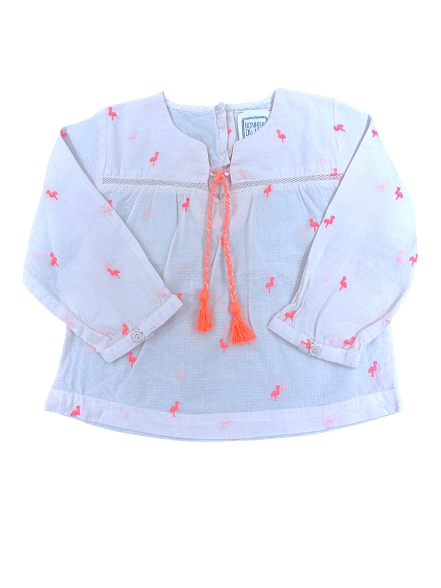 Bonheur du Jour Pink Flamingo Blouse size 12M - second hand baby clothing