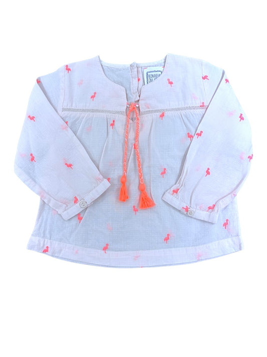 Bonheur du Jour Pink Flamingo Blouse size 12M - second hand baby clothing