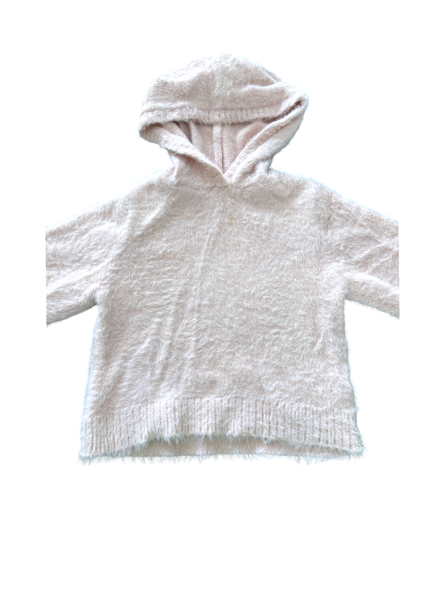 H&M Girl Light Pink Fluffy Knit Hooded Sweater & Pants Set, 2-4Y / 98-104
