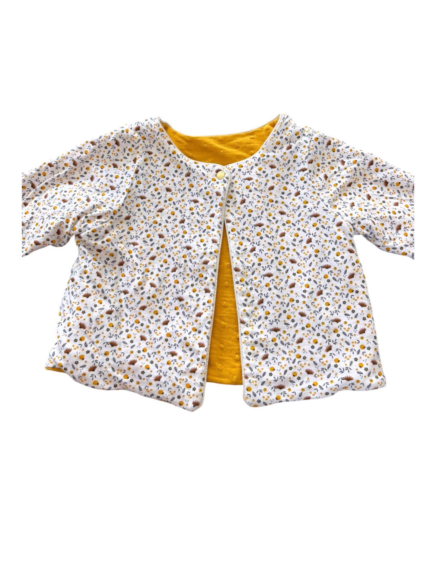 Obaïbi Girl Cream & Mustard Floral Reversible Cardigan, 18M / 80 - second hand baby clothing