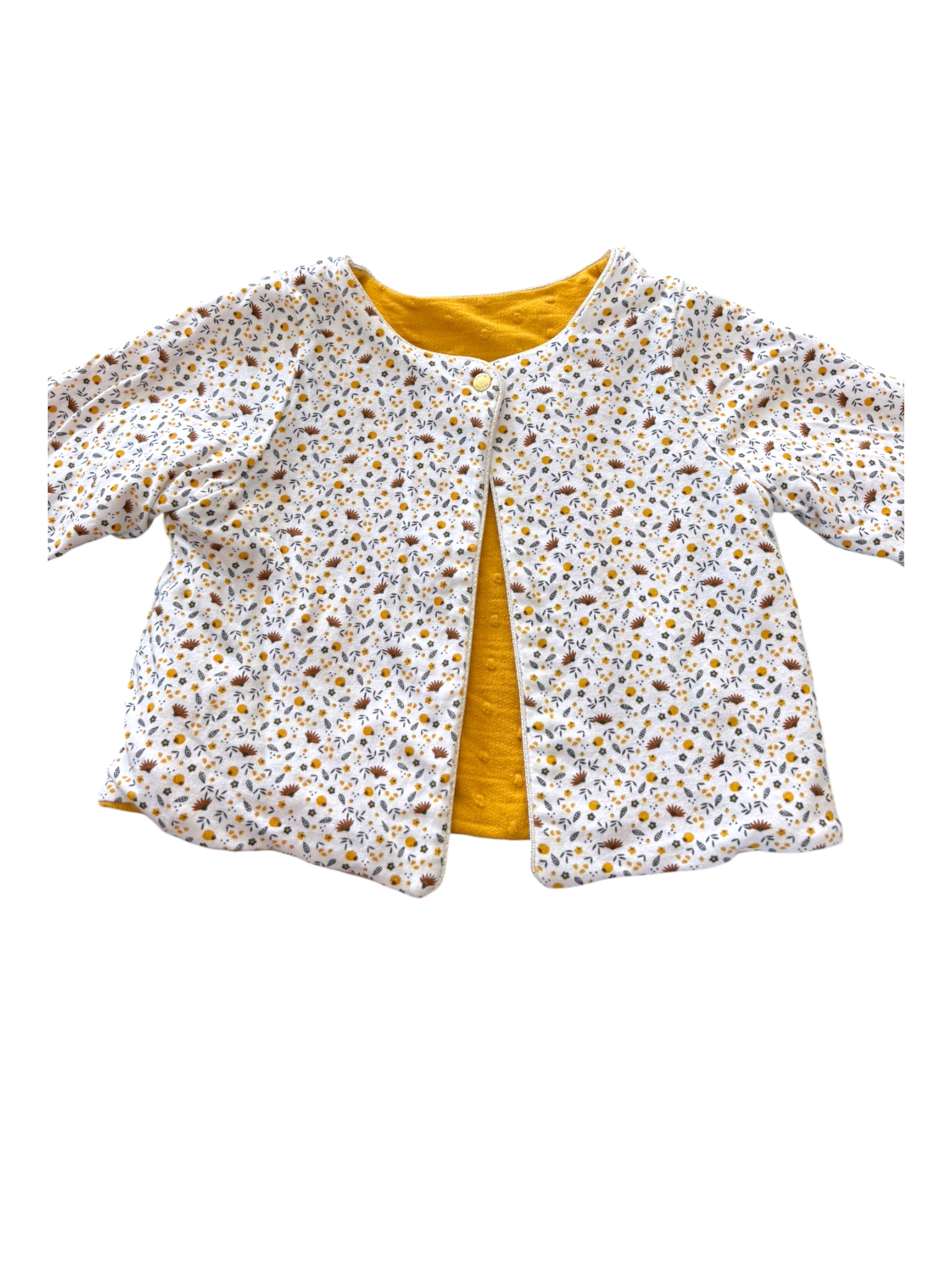 Obaïbi Girl Cream & Mustard Floral Reversible Cardigan, 18M / 80 - second hand baby clothing