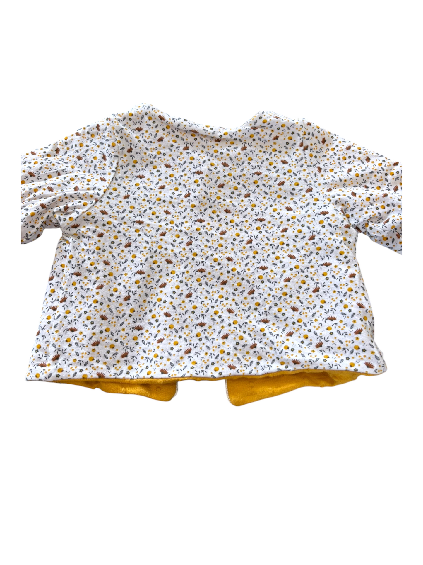 Obaïbi Girl Cream & Mustard Floral Reversible Cardigan, 18M / 80 - second hand baby clothing