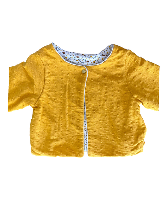Obaïbi Girl Cream & Mustard Floral Reversible Cardigan, 18M / 80 - second hand baby clothing